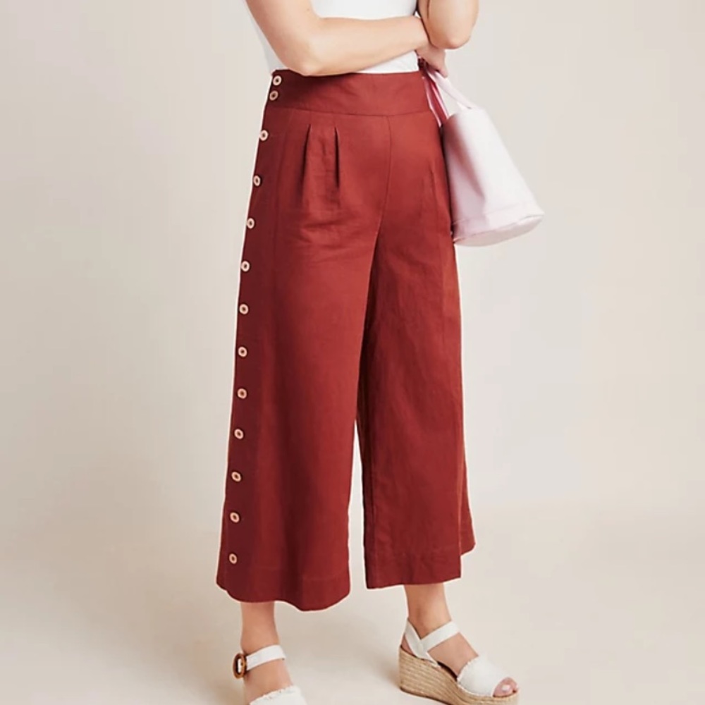 Anthropologie Buttoned Wide Leg Pants, Petite